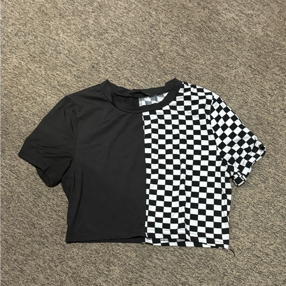 SHEIN Black and White Checkered Crop Top